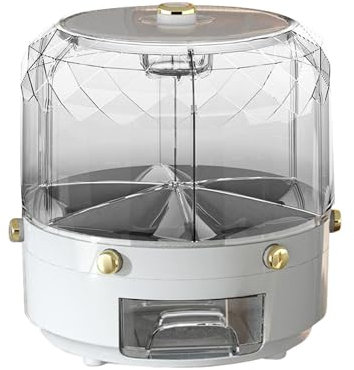 HunicandIU Rotating Travel Bin, Cereal Container, Round Grain Storage Container, 360° Rotating Candy Dispenser with 6 Compartments, Grain Storage Box, Rice Organiser for Home Kitchen
