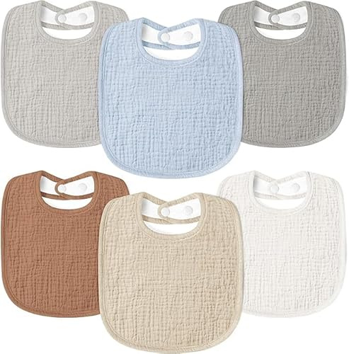 Susurration Baberos Bebe de Muselina Para Paquete de 6,Suaves Ajustables Cuadrados Baberos Apto Para bebés Unisex (Multicolor)