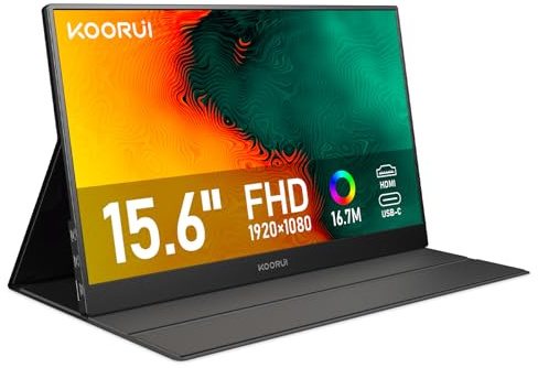 KOORUI Monitor Portatile, 15.6”Schermo FHD IPS HDMI USB Type C, Altoparlanti Incorporati per PC, Laptop, Xbox,Mac, PS 3/4/5-E1511A