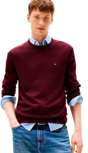 Tommy Hilfiger Jersey Hombre Essential Cotton con Cuello Redondo, Rojo (Deep Burgundy), XXL
