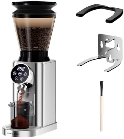 Biolomix elektrisk kaffekvarn med avtagbar filterhållare Elektrisk | kaffekvarn med 48 graders justerbar malning, 2 Bis12 koppar av rostfritt stål (CG210-2)