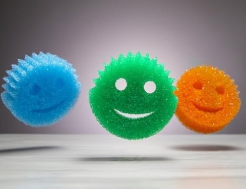 3 esponjas, paquete de tres, Scrub Dady - Esponjas de colores (3 ct), 3 paquetes, flexibles y resistentes a las manchas, azul, naranja, verde