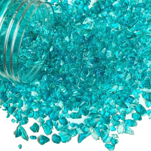 425g Crushed Glass Broken Glass Chips 3-8mm for Resin Arts,DIY Crafts,Vase Filler, Candle Holder Stones, Terrarium Succulent Decor, Epoxy Craft Material,Turquoise