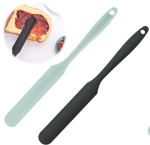 2 Pack Silicone Spatula Long Handle Jar Spatula Heat Resistant, BPA Free Baking & Jam Spreader Flexible Dough Scraper for Sourdough, Sauces, Batters Small Blender & Jar Scraper Knife