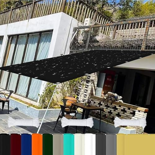 Markisenstoff 0.5 x 7.5 m Reißfest Uv-Schutz Nach Mass Polyestergewebe mit Seil Sonnensegel Terrassenüberdachung Sonnenschutz Markise für Pool Und Glasdach, Schwarz
