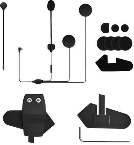 Spovii Accessori Interfono Moto H9 - Set di Microfono e Altoparlanti per Casco con Kit di Montaggio - Due Tipi di Microfono Inclusi