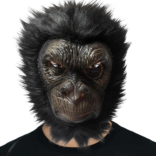Aofonchy Maschera da Gorilla, Divertente Costume da Scimmia, Maschera in Lattice Realistica, Maschere da Gorilla Pelose, Copricapo da Gorilla Traspirante per Carnevale Halloween