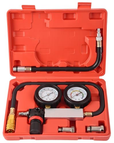 DHA Engine Cylinder Leak Down Pressure Tester Kit with Dual Gauge 100psi, Compression Leakdown Detector Leakage Test Tool Set with M10/12/14 adapters for Car Truck Motorcycle