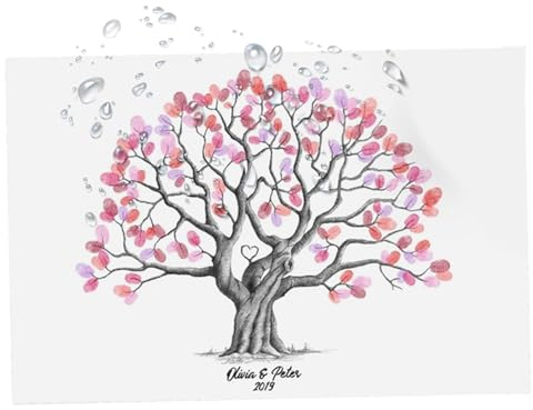 Générique Arbre à Empreintes digitales, Livre d'or Mariage Alternatif, Tableau de Signature Invité SigninToile Peinture décorations, Art Mural créatif étanche à Empreintes digitales pour Anniversaire