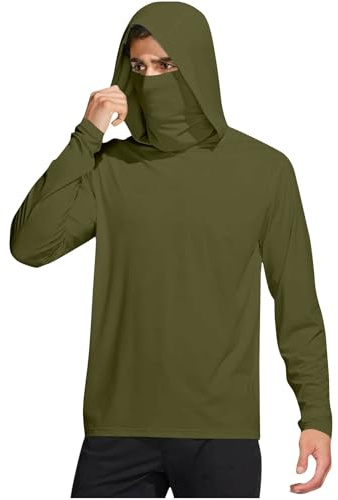 UPF 50+ Hoodie Herren Langarm UV Shirt mit Kapuze Sonnenschutz Wandershirt Sommer Atmungsaktives Funktionsshirt Schnelltrocknend Rashguard Dry Fit Langarmshirt Deals 02 Armeegrün M
