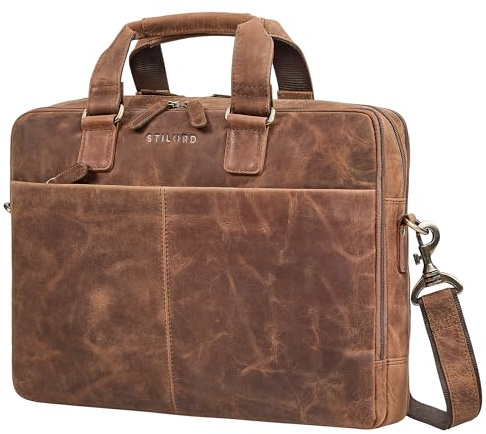 STILORD Oslo Laptoptasche 15.6 | 17 | 18 Zoll Herren Leder Zwei Laptopfächer - Businesstasche mit vielen Fächern - Ledertasche Männer - Echtleder Aktentasche Farbe:Sepia - braun
