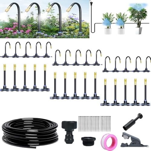 360° Curved Garden Automatic Irrigation System,Bewässerungssystem Garten, Hochbeet bewässerung Gewächshaus,sprühschlauch bewässerung,Tropfbewässerung für Blumenbeete/Terrasse/Rasen/Landschaft 15m