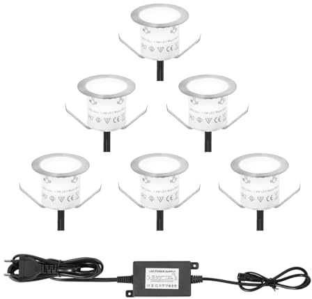 Smavolt 6er Set LED Bodeneinbaustrahler für Außen, IP67, 6x 0,6W Ø32mm 12V, 4000K neutralweiß, wasserdicht Mini Terrassen Einbaustrahler, Terrassenbeleuchtung für Küche Garten Gehweg Wegeleuchten
