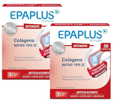 EPAPLUS Intensive – Colágeno TIPO II Nativo - Pack 2 Unidades de 30 Comprimidos (60 en total) - Con Silicio, Ác. Hialurónico, Manganeso y Vitaminas B1, B2, B6, C y E – Bienestar Articular Diario