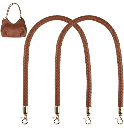 EXIN DECHEN Taschenhenkel 60cm, Braun, 2 Stück, PU Leder mit Metallhaken | Taschengriffe für Handtasche, Taschenbügel Ersatzgriff, Für Tote Umhängetaschen, Taschengurt