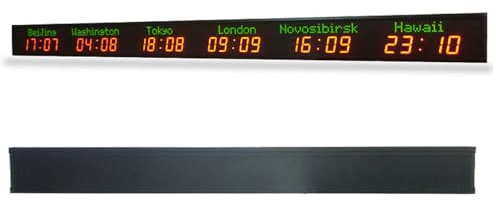BDJSN Grande Horloge Numérique LED, Horloge Murale, 6 Fuseaux Horaires, 5 Niveaux De Luminosité, Ville Modifiable, pour Hôtels, Aéroports Et Lieux De Divertissement