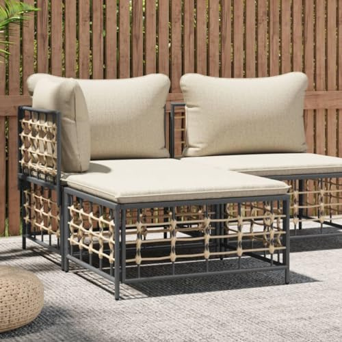 YuuSsea Gartenhocker mit Beige Kissen aus robustem Poly Rattan, ideal für Ihr stilvolles Outdoor Lounge Set, bequemer Patio Fußhocker für Garten & Terrasse