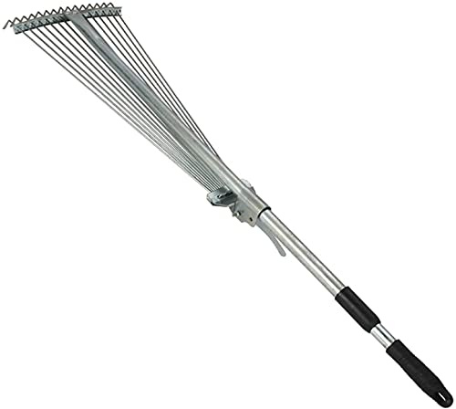 Râteaux de Jardin Râteau à Feuilles pour pelouse, Râteau à Gazon d'extérieur for Jardin, Balai for arbustes, Cour, râteau Mauvaises Herbes en Acier Inoxydable avec Manche Extensible