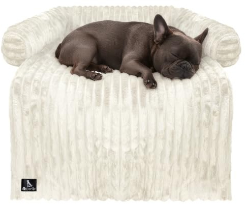 bluzelle Hundebett & Sofaschutz, Cord Plüsch & Wasserdicht, Elfenbein | M 102x85x12 cm, Hygiene & Maße, Bombenfester Halt, Atmungsaktiv & Bequem, VELVETPAW
