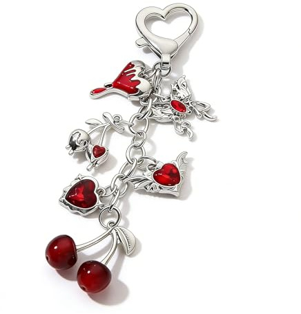 Cosblisvia Taschenanhänger Kirsche Aesthetic Y2K, Cute Bag Charm 12 cm für Damen Mädchen, Resin Anhänger Tasche für Rucksack Handtasche Autoschlüssel (Rot)