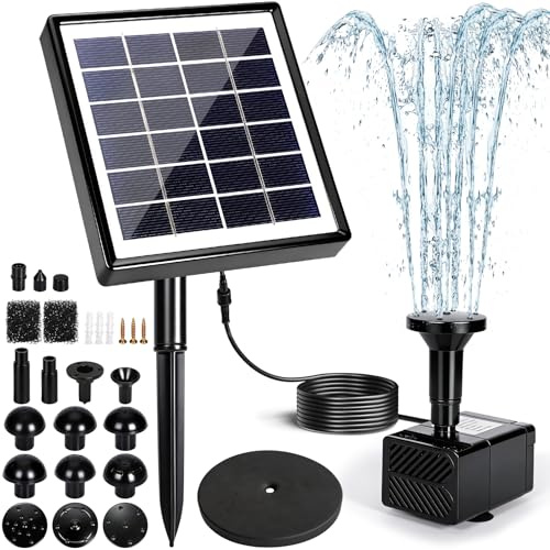 Vautvis Fuente Solar Jardin Exterior, 2W Bomba De Agua Solar con 15 Boquillas, Fuente Solar Flotante Bomba para Baño De Pájaros, Estanque Acuario Y Decoración Jardín