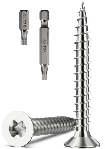 100 Pcs M5 x 40mm Wood Screws, Torx Head Star Drive | A2 304 Stainless Steel, Countersunk Timber Screw, Self Tapping Screws with Bits for Woodworking, Chipboard