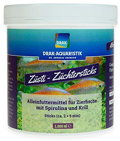 DRAK-Aquaristik Alleinfutter Zierfische Züsti - Züchter-Sticks mit Spirulina und Krill in der Dose 1.000 ml