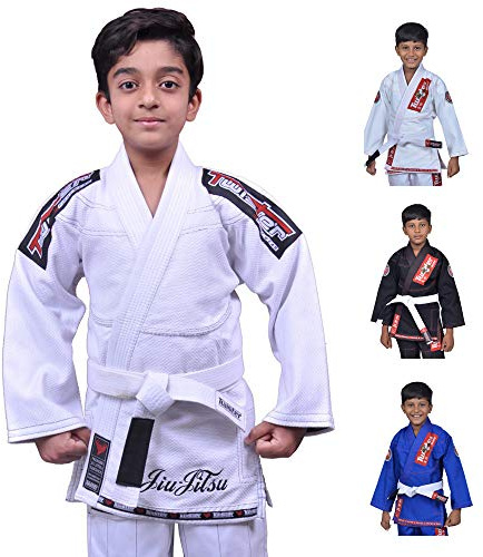 Twister Kids Jiu Jitsu Gi Ultra Light Fabric Youth BJJ Gi with free White Belt Included (White, C3)