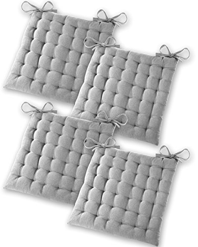 Gräfenstayn® 4er-Set Baumwoll-Sitzkissen 40x40x5cm mit Haltebändern für Indoor und Outdoor mit Öko-Tex Siegel - (Grau)