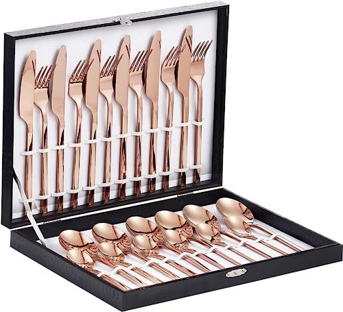 Velaze Besteck, 24-teilige Besteck Set für 6 Personen (Rosegold)
