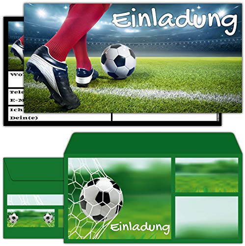 12er Set FUSSBALL Einladungskarten mit Umschlag zum Geburtstag oder Fußball-Party - Einladung für Jungen Mädchen Kindergeburtstag von BREITENWERK