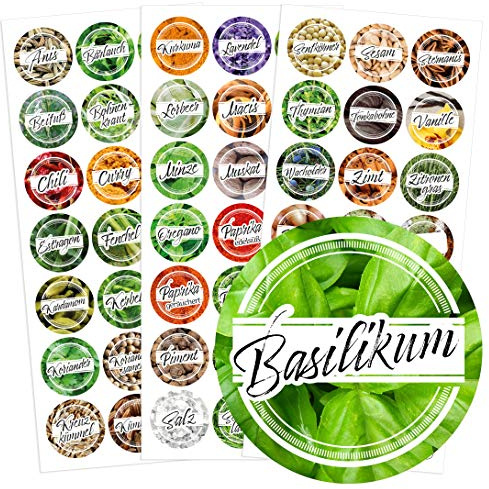 Chroma Products 60 Foto - Gewürzetiketten/Gewürzaufkleber 25mm - für Regale, Gläser oder Dosen - beschriftet, selbstklebend, Ø 25mm Kreis rund