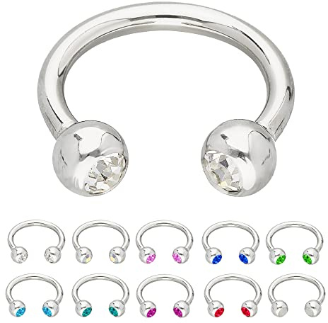 Treuheld® | Silbernes HUFEISEN Piercing Ring mit Kristallen