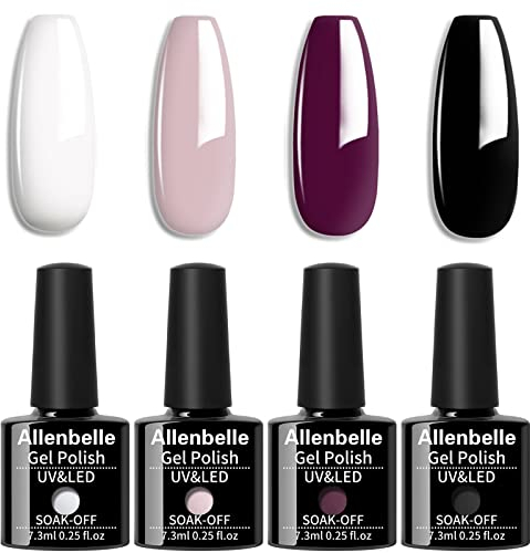 Allenbelle UV Nagellack Set 4 Farben,Gel Nagellack Geschenkset,Shellac Set Uv Gel Nail Art,Soak Off UV LED Gel Nagellack (CS-001)