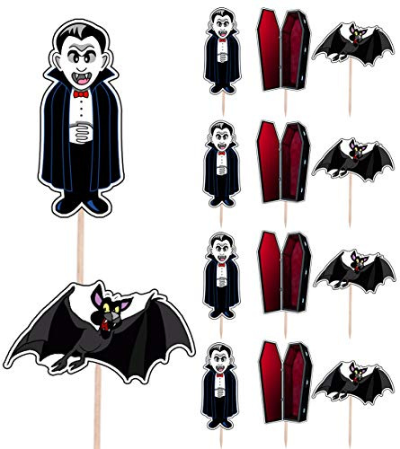 AK Giftshop Vampire Bats Halloween Party Food Cake Cupcakes Picks Sticks Decorations Toppers Stand Up Food Flags (pack of 14)