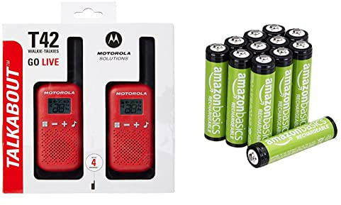 MOTOROLA T42 & Amazon Basics Piles Rechargeables AAA, Pré-Chargées - Lot de 12