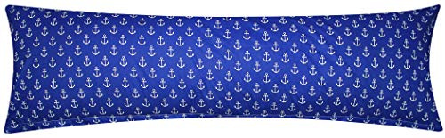 Renforcé Seitenschläferkissen Bezug 40x145cm - Anker Meer (389-2-B) | in Dunkelblau und Weiß - 100% Baumwolle, Bezug, Reißverschluss