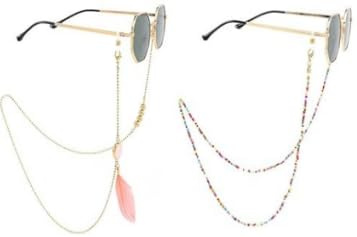 Bohend Boho Feder Sonnenbrillen Kette 2 Stk Korn Gesichtsmaskenkette Böhmische Frauen Glaskettenzubehör Für Sonnenbrillen und Gesichtsmasken