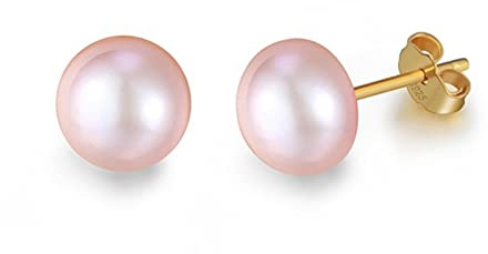 LOKILOKI Echte Süßwasserperlen Ohrstecker Frauen 8mm Weiß Rosa Perlen 925 Sterling Silber Weibliche Party Schmuck