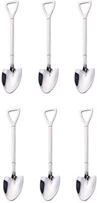 GCBSH 6pcs Mini Pala Cuchara, cucharas de CAF Cucharas Creativas y Lindas Cucharaditas de Acero Inoxidable Cuchara de Helado Cucharas de Postre Retro Cubiertos Vajilla de Cocina para Fiestas en casa