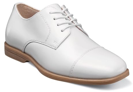 Florsheim Kids Reveal Cap Toe Ox, Jr. (Toddler/Little Kid/Big Kid) - Shoes for Kids - Leather Upper White Smooth Leather 5.5 Big Kid M