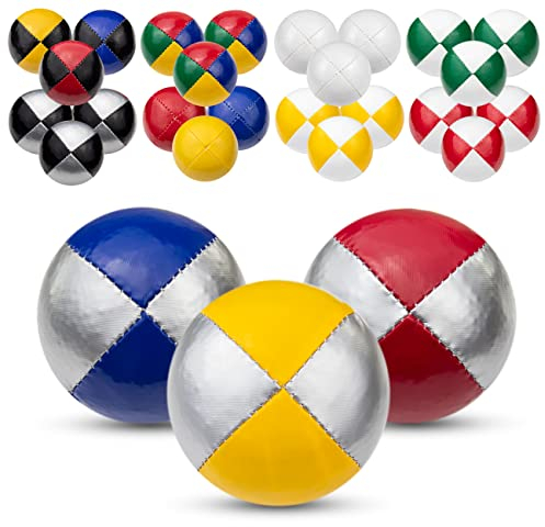 Juggle Dream 3X Pro Thud Jonglierbälle - Set mit 3 professionellen Jonglierbällen mit kostenlosem Online-Lernvideo, perfekt für Anfänger und Experten (Silber/Blau, Silber/Rot, Silber/Gelb)