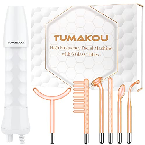 High Frequency Wand - TUMAKOU 6 IN1 Portable Neon High Frequency Facial Skin Tightening Wand Machine - Orange Light Therapy Electrode Face Device for Acne,Wrinkle,Hair - with Different 6 Glass Tubes