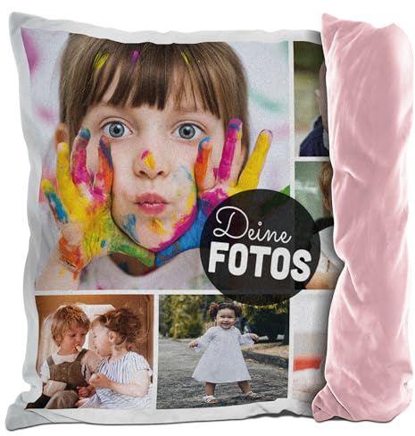 Print Royal Flauschiges Kissen mit Fotocollage selbst gestalten - mit 6 Fotos Personalisieren - Geschenk für Freunde und Familie | Rückseite Rosa flauschig, inkl. Kissenfüllung, 40x40cm