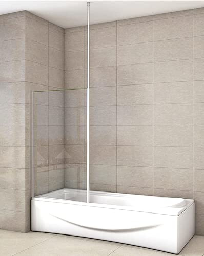 Aica Sanitär Badewannenaufsatz 75cm Duschabtrennung mit Stabilisierungsstange zu Decke Duschwand 6mm Nano Glas H200cm