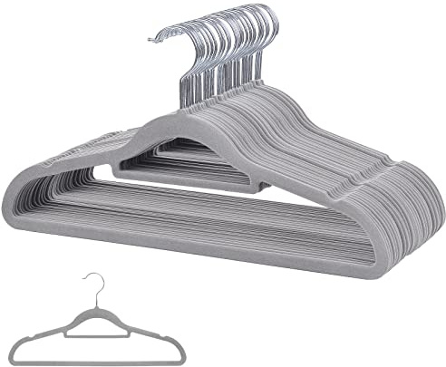 Rainberg 30 Luxury Velvet Hangers Non-slip Flocked and Space Saving Coat Clothes Hangers with Tie Bar (Grey)