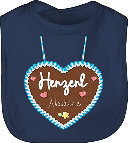 Geschenk mit Namen personalisiert by Shirtracer - Baby Lätzchen - Kompatibel Oktoberfest - Lebkuchen Herzerl - Print hellblau
