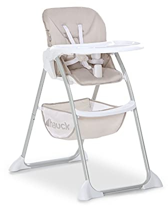 hauck Sit N Fold Beige – Faltbarer Kleinkinderhochstuhl mit Tablett und Korb ab 6 Monaten bis 15 kg, leicht, verstellbare Rückenlehne und Tablett