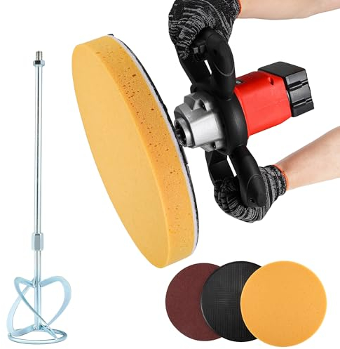 NEWTRY Lijadora eléctrica de yeso sin cable, 20V MAX alisadora manual para el acabado de paredes, mezcladora de mortero multiusos, con discos de lija esponjosos de repuesto