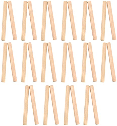 SINJEUN 16 Paar (32 Stück) 8 Zoll Holz Rhythmus Sticks, Klassisches Holz Musikinstrument Percussion Instrument, Natürliches Hartholz-Musik-Lummi Sticks zum Üben und Lernen